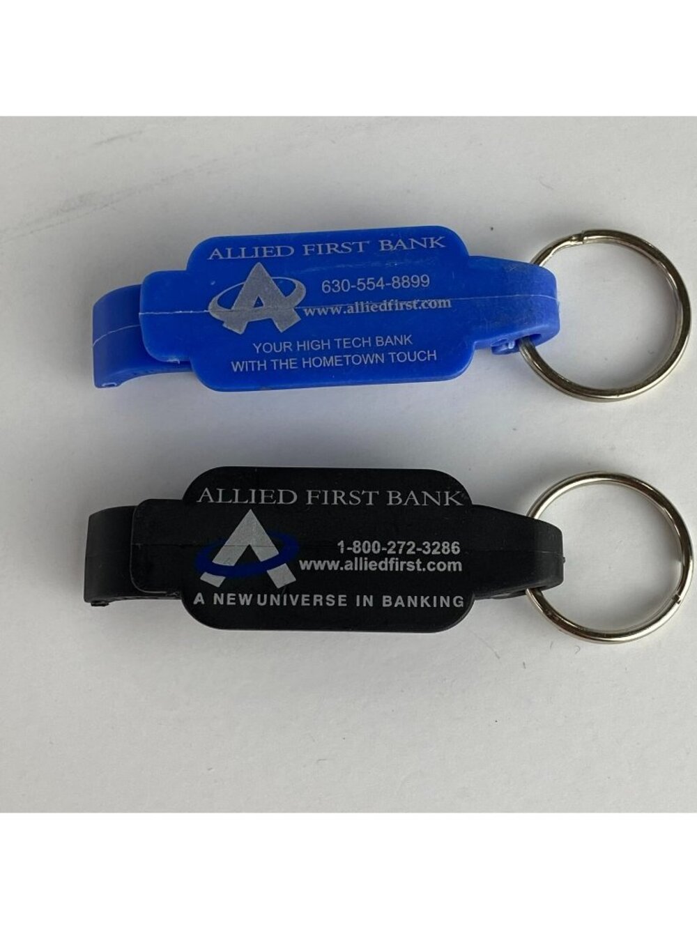 Allied First Bank Lot of 2 Keychain Bottle Openers 2.5 in Long